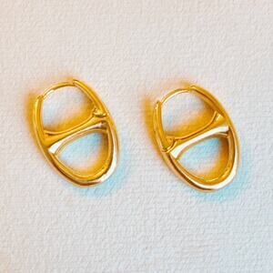 Button Western Equestrian Horse Bit Hoop Earrings